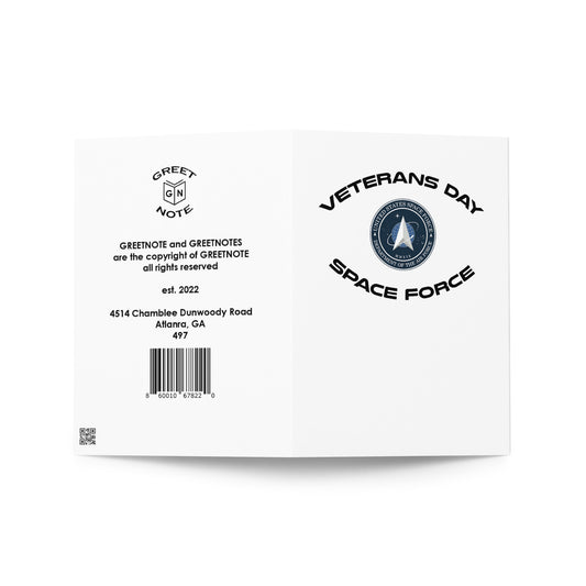 Veterans Day Holiday Card - Note - Space Force - 7" x 5" - Vertical - folded - UPC