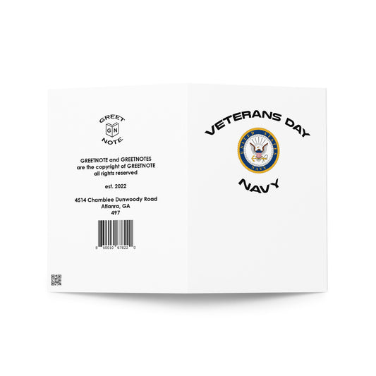 Veterans Day Holiday Card - Note - Navy - 7" x 5" - Vertical folded