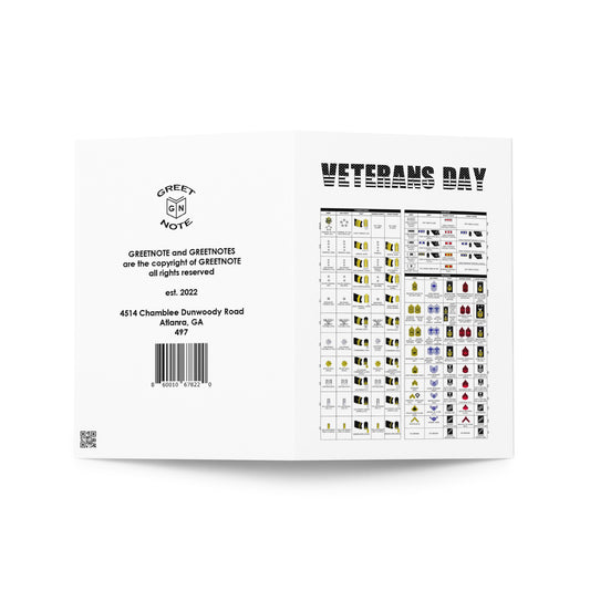 Veterans Day Holiday Card - Note - Ranks - 7"x5" folded - UPC