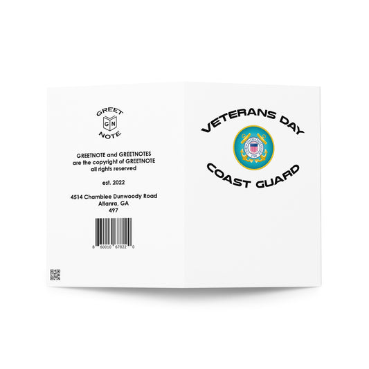 Veterans Day Holiday Card - Note - Coast Guard - 7" x 5" - Vertical - folded - UPC