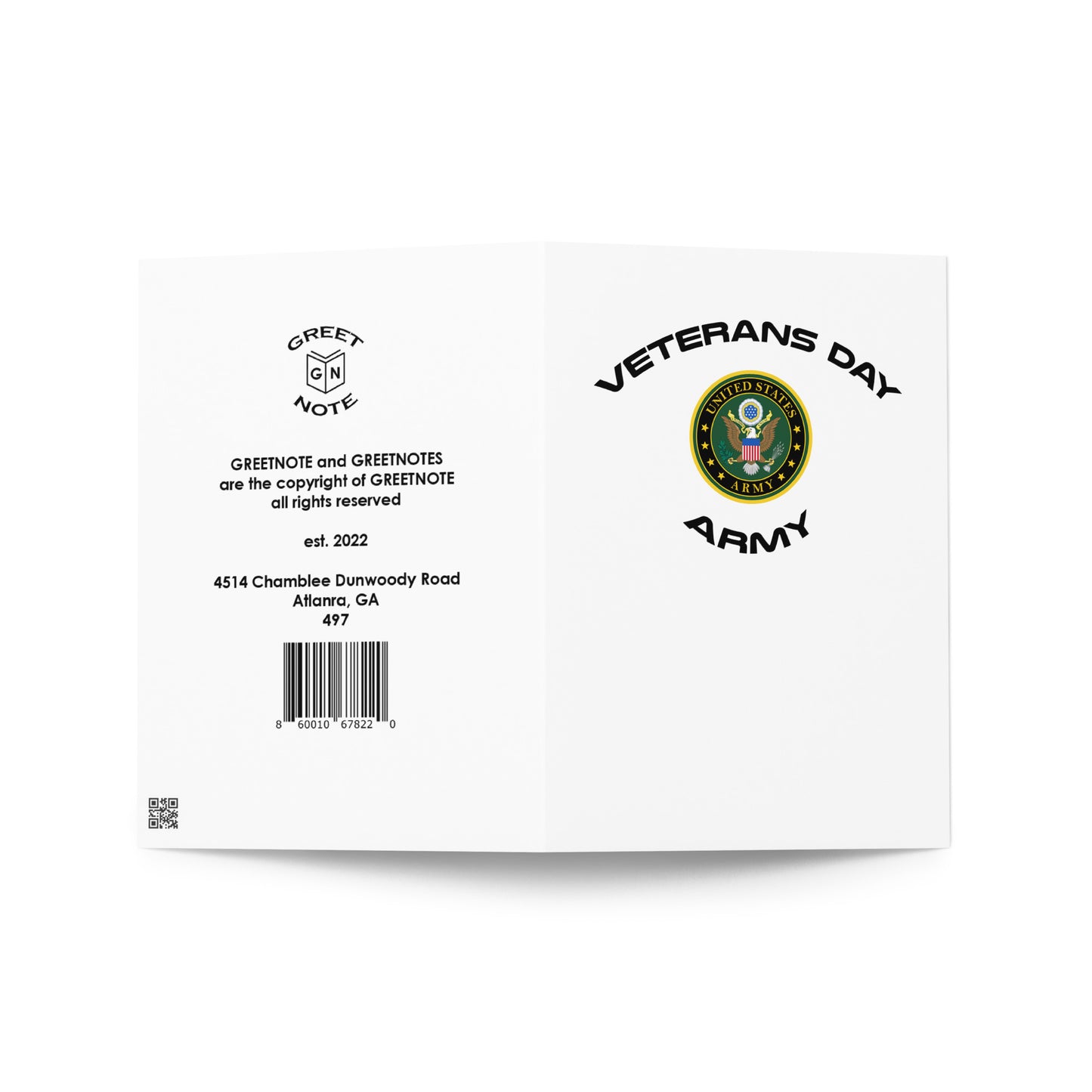 Veterans Day Holiday Card - Note - Army - 7" X 5" - VERTICAL folded - UPC